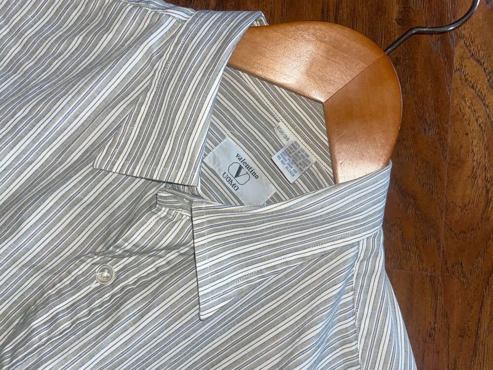 Vintage VALENTINO Men's Striped Shirt Long Sleeve w Pocket
